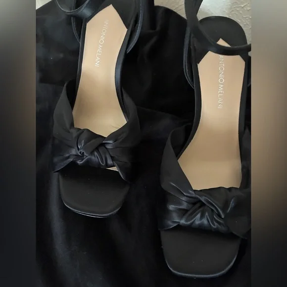 Antonio Milani Tess black satin knotted bow dress sandals Size 6.5 InBox - Picture 3 of 8